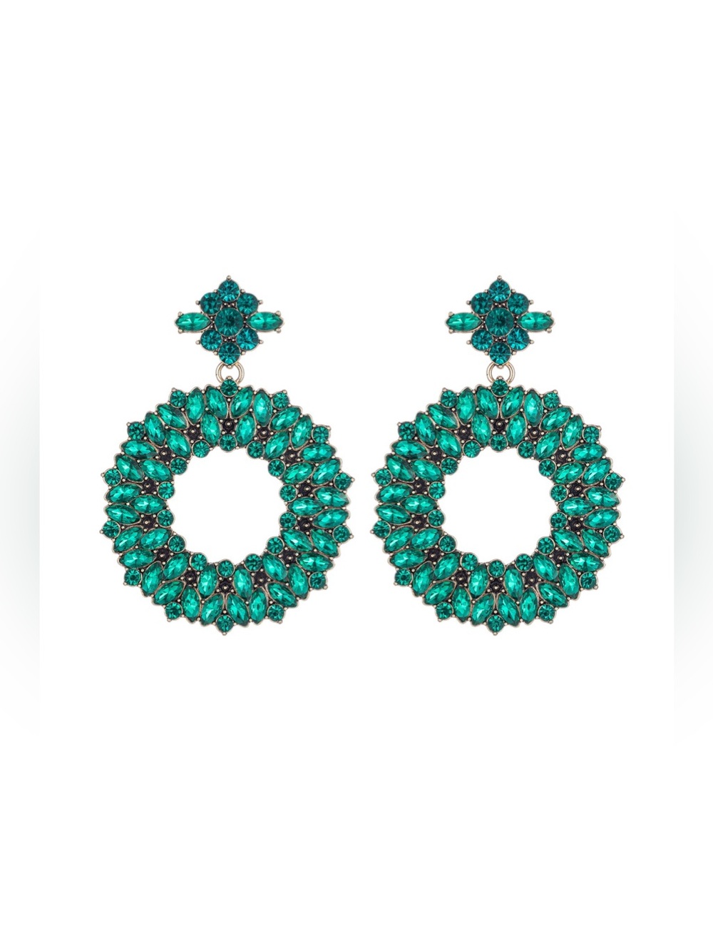 eye candy Teal Crystal Wreath Drop Earrings - Teal Green